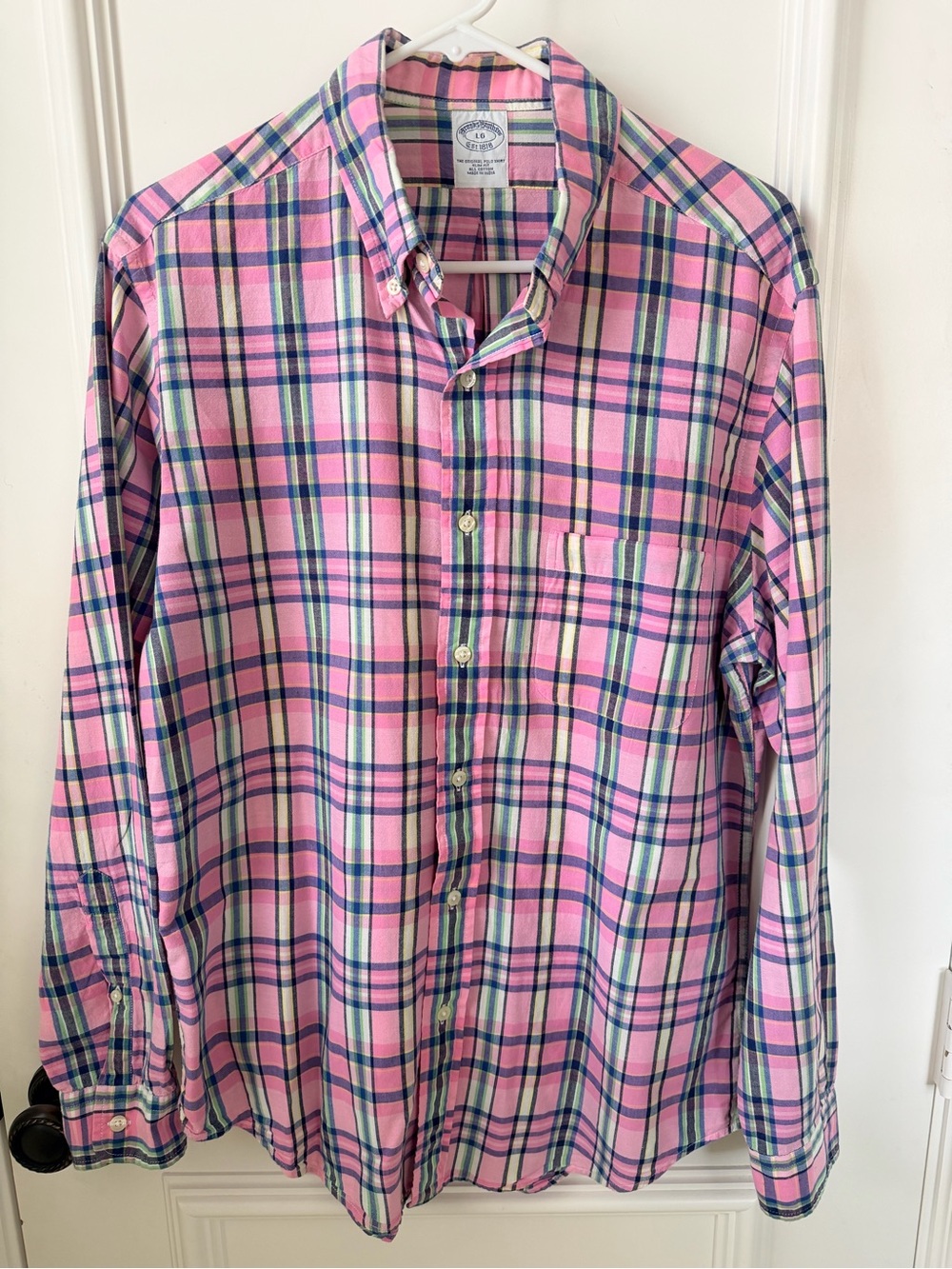 Brooks Brothers Pink Plaid Cotton Button-Down Shirt